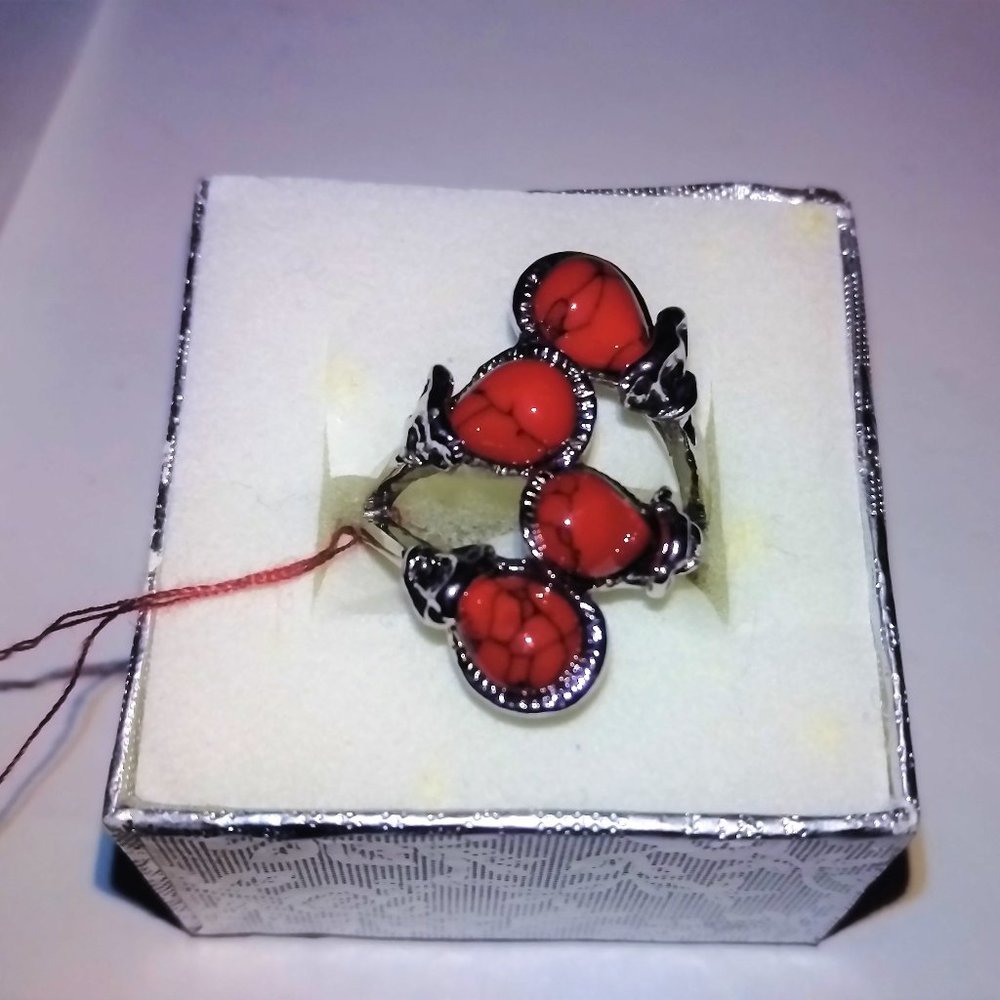 Size 8.5 Red Turquoise Fashion Style Ring